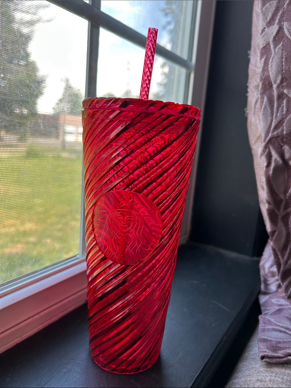 Starbucks Bright Red Swirl Tumbler with Straw